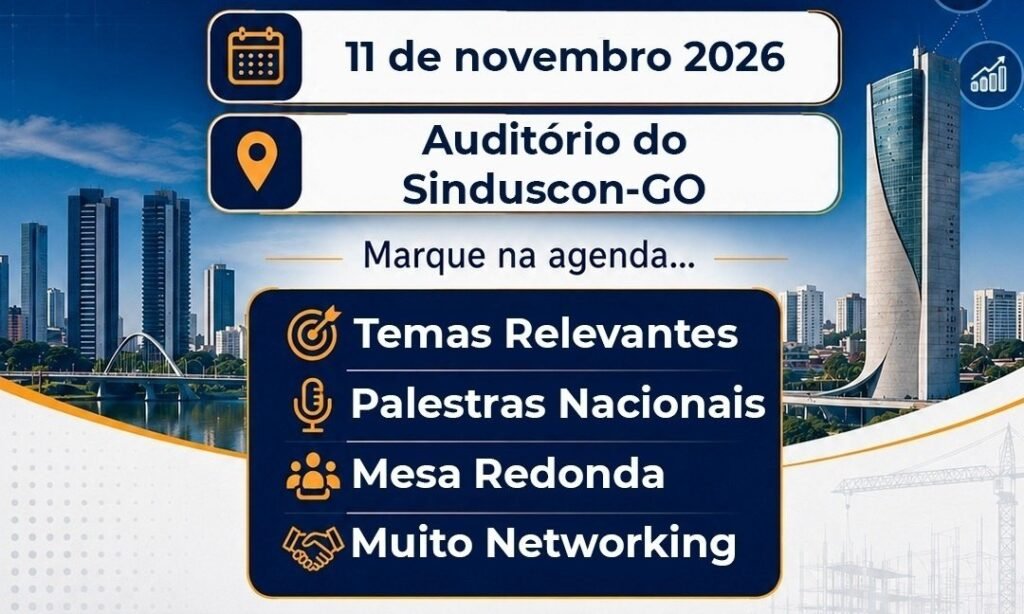 Arte oficial do 1º Encontro Regional de Profissionais e Gestores da Qualidade e Segurança do Trabalho, marcado para 11 de novembro de 2026 no Sinduscon Goiás.